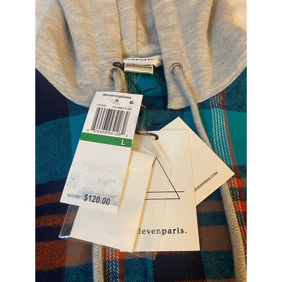 Eleven Paris Blue Columbia Plaid Hooded Shirt Jacket NWT Mens Size LARGE - Picture 6 of 14